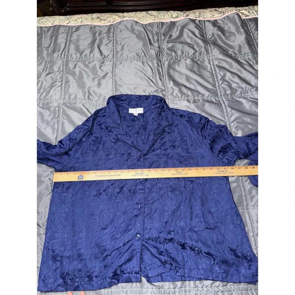 Miss Elaine Woman Pajama Set Navy Blue Paisley Jacquard 2pc Long Sleeve 3X
